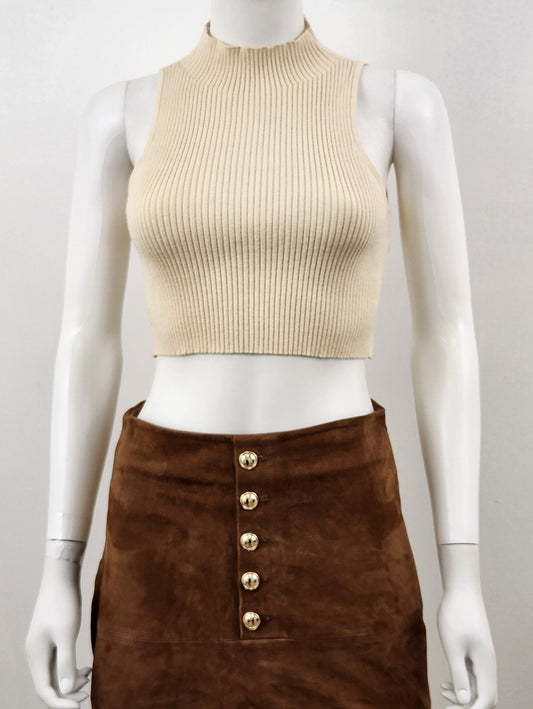 Ribbed High Neck Crop Top Size XS