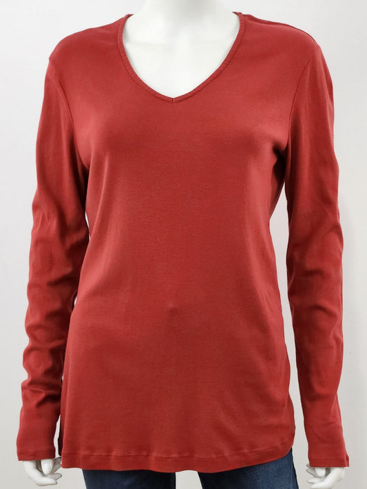 Long Sleeve Shaped V Neck Top Size Medium