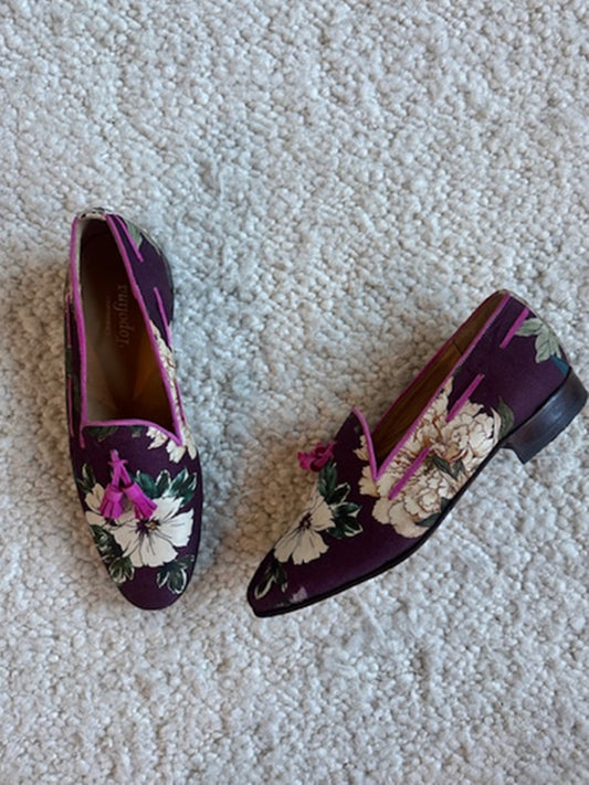 Tassel Loafers - Size 12, Floral Pattern, Leather Sole (New Without Tags)