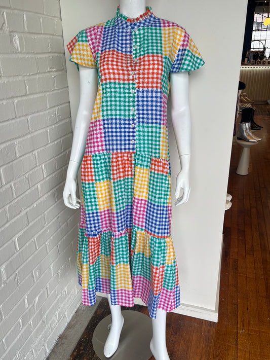 Short Sleeve Patchwork Midi Dress Size Small