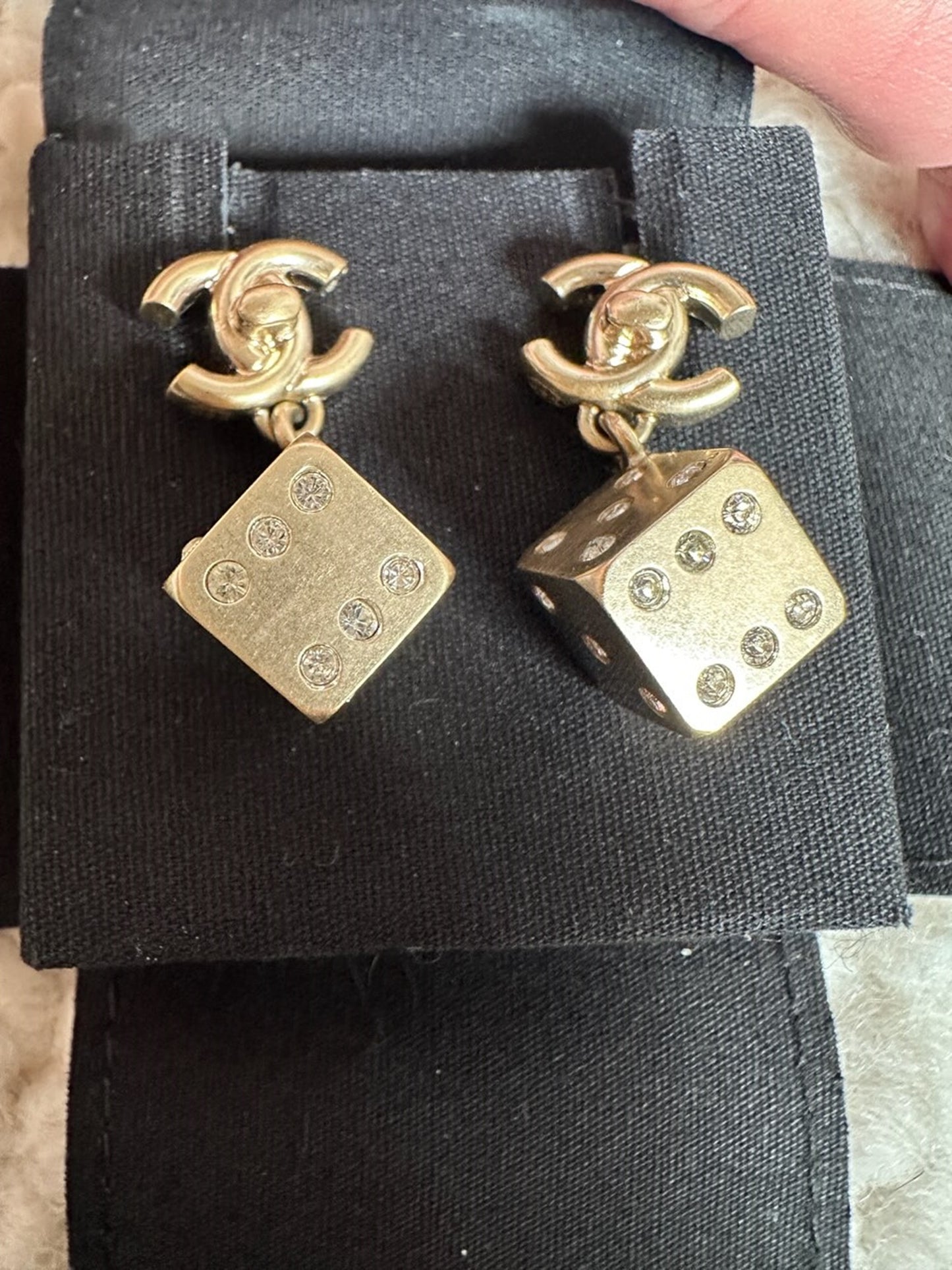 Turnlock Dice Drop Earrings NIB