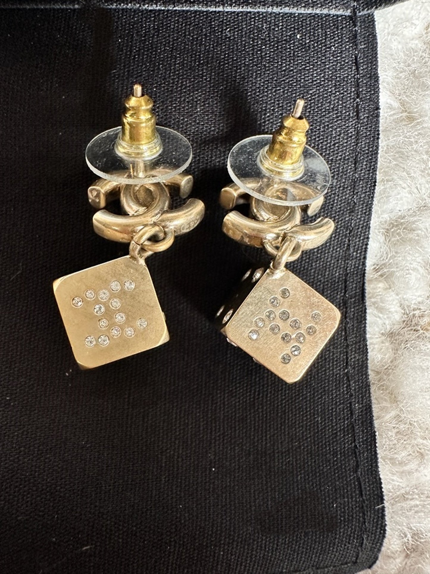 Turnlock Dice Drop Earrings NIB