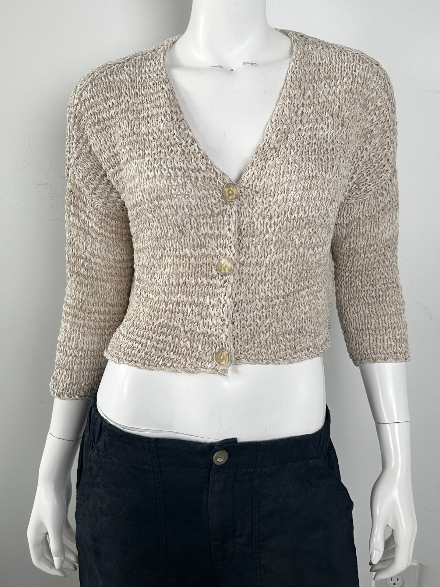 Linen Tape Yarn Cropped Cardigan Size Small