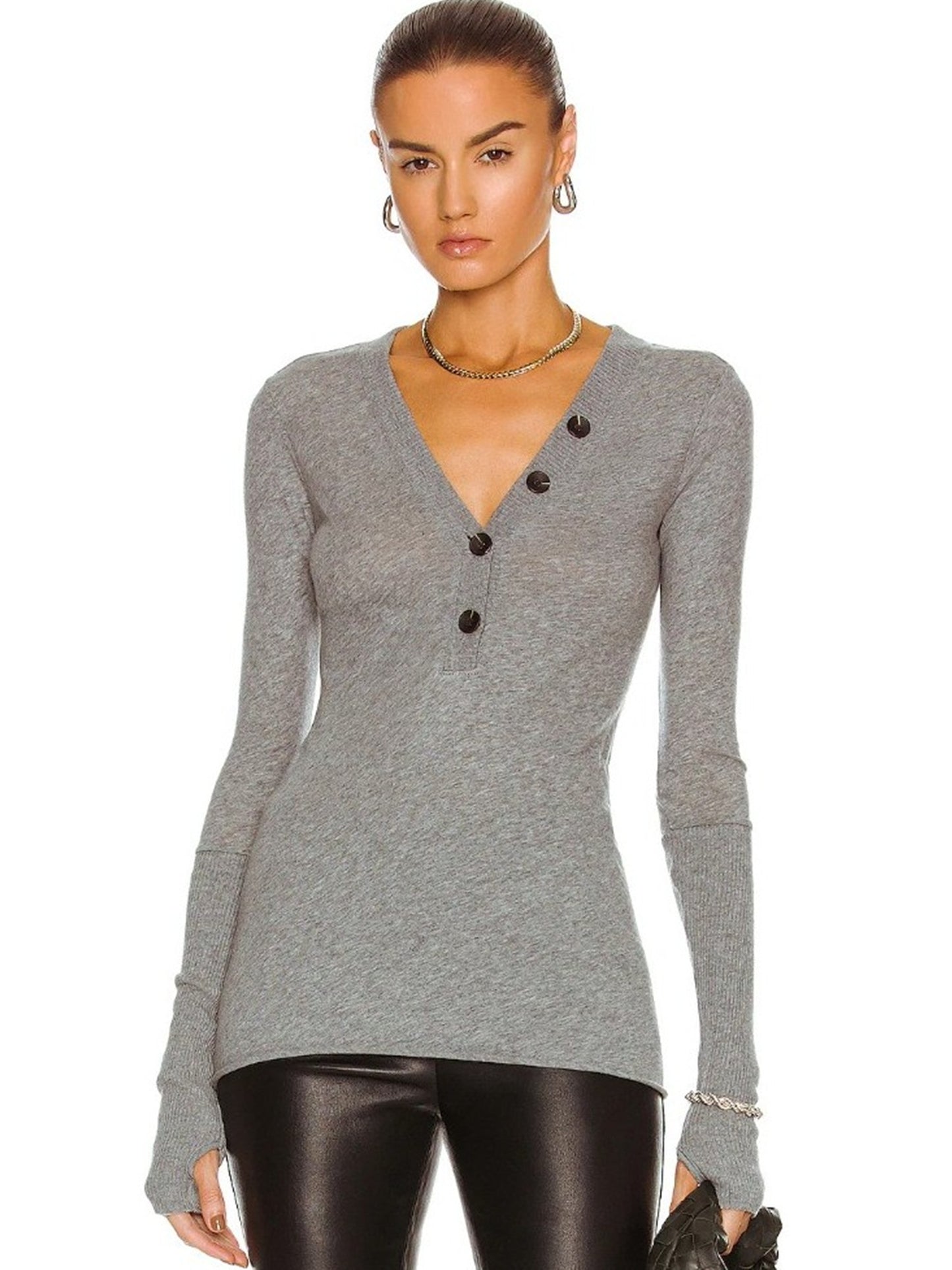 Cashmere Cuffed Long Sleeve Henley Top Size Small