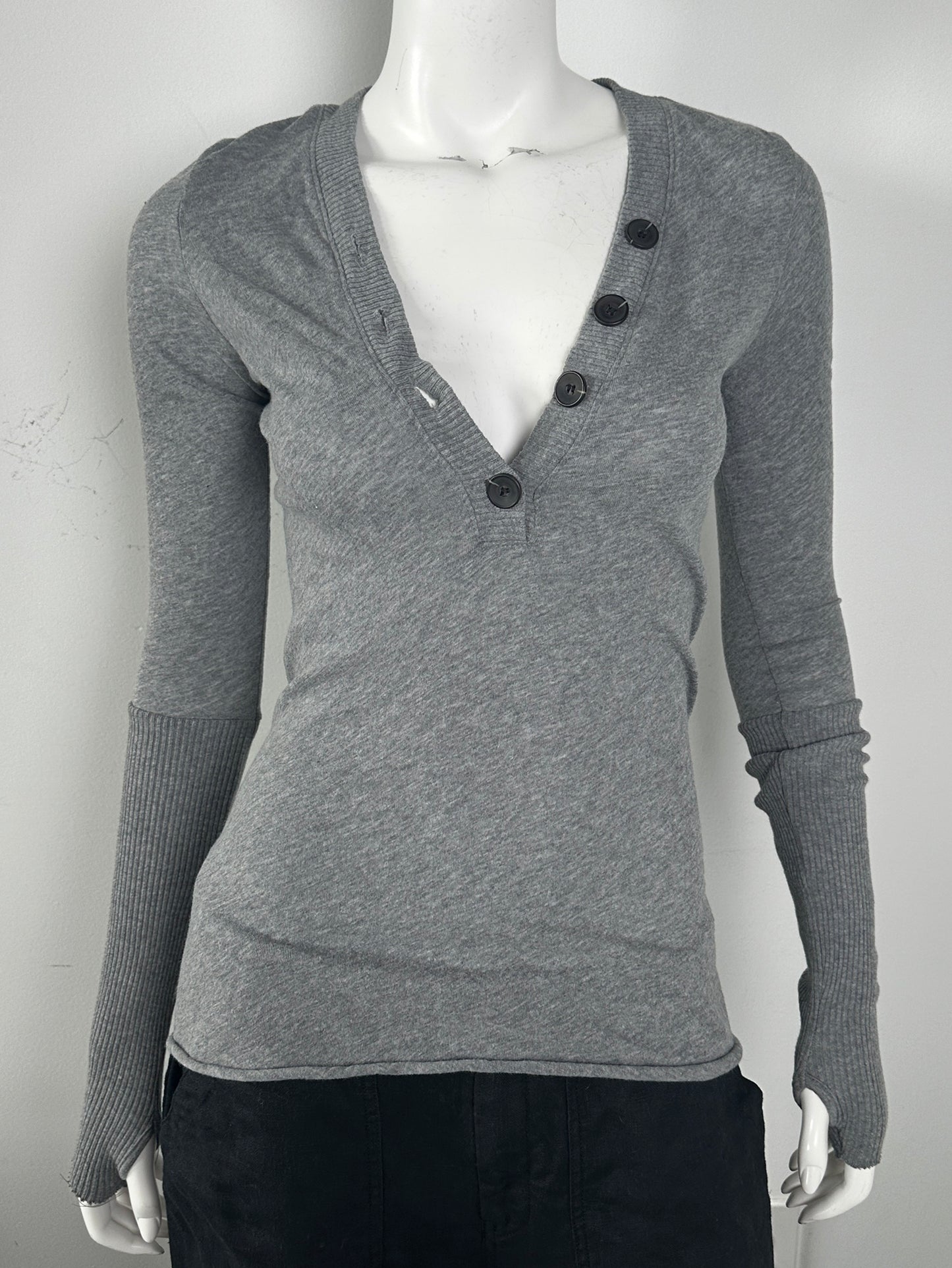 Cashmere Cuffed Long Sleeve Henley Top Size Small