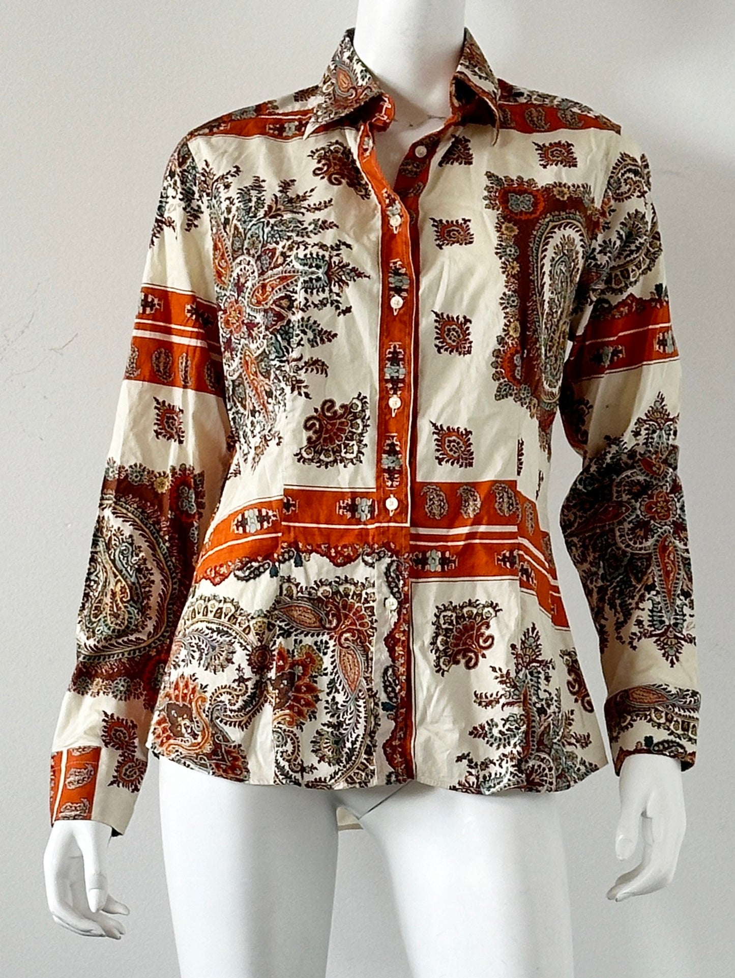 Paisley Cotton Button Down Top Size Small