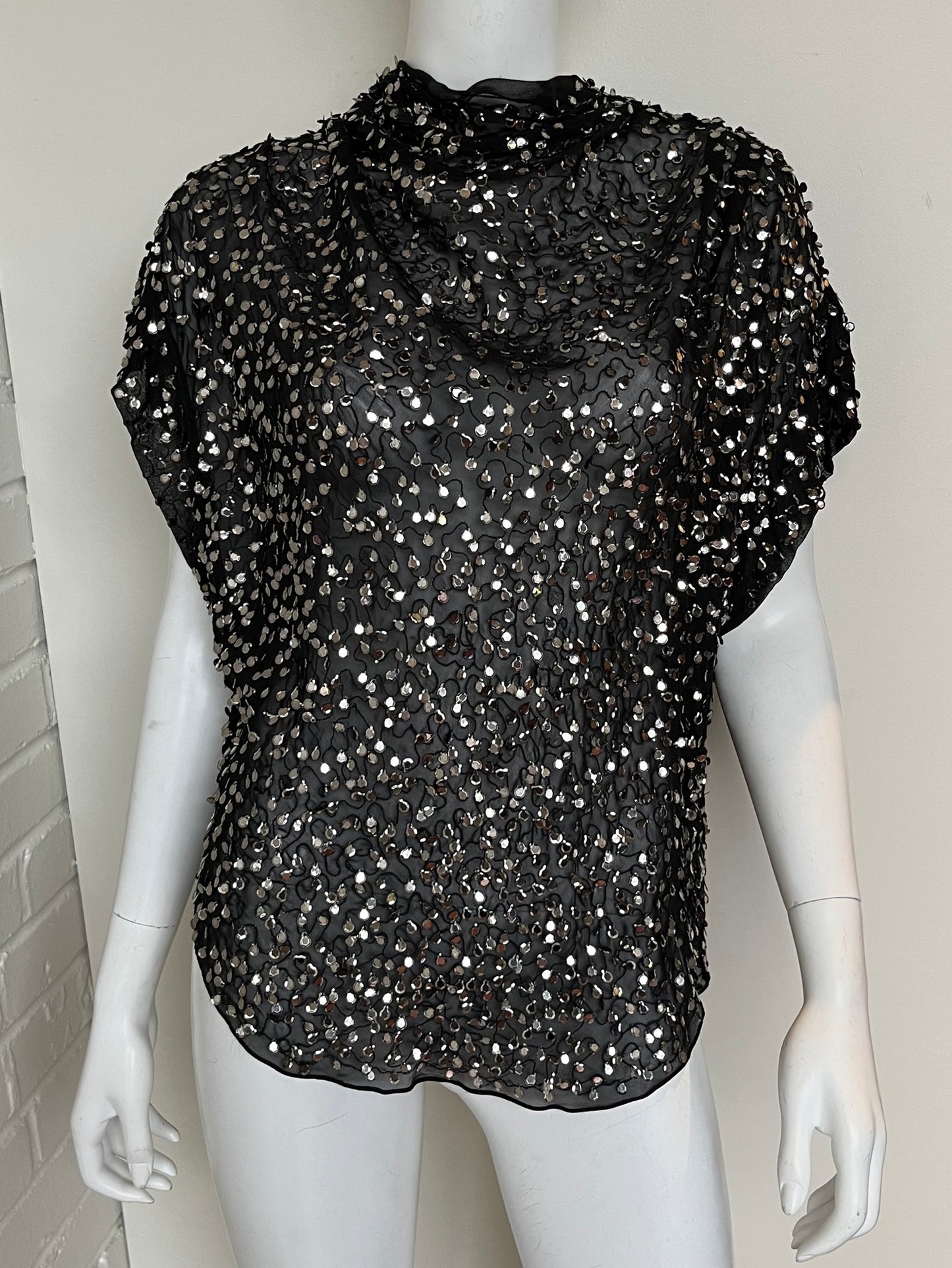 Cowl Neck Sequin Blouse Size 40/Medium