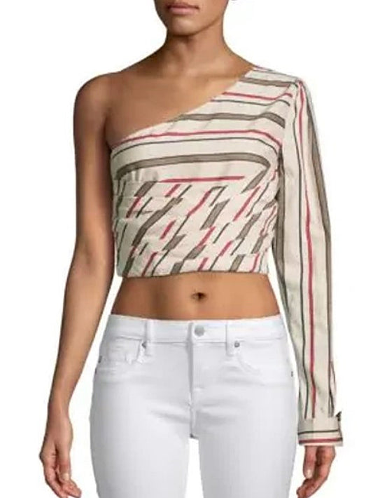 Striped One Shoulder Crop Top Size Small