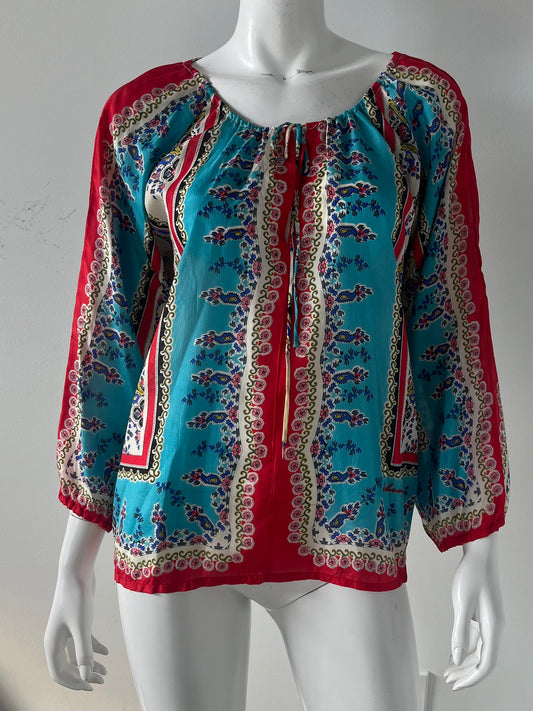 Scarf Print Silk Blouse Size XS