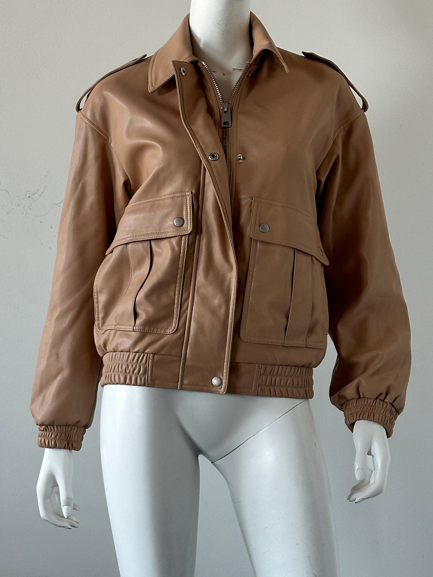 Faux Leather Dad Bomber Jacket Size XS