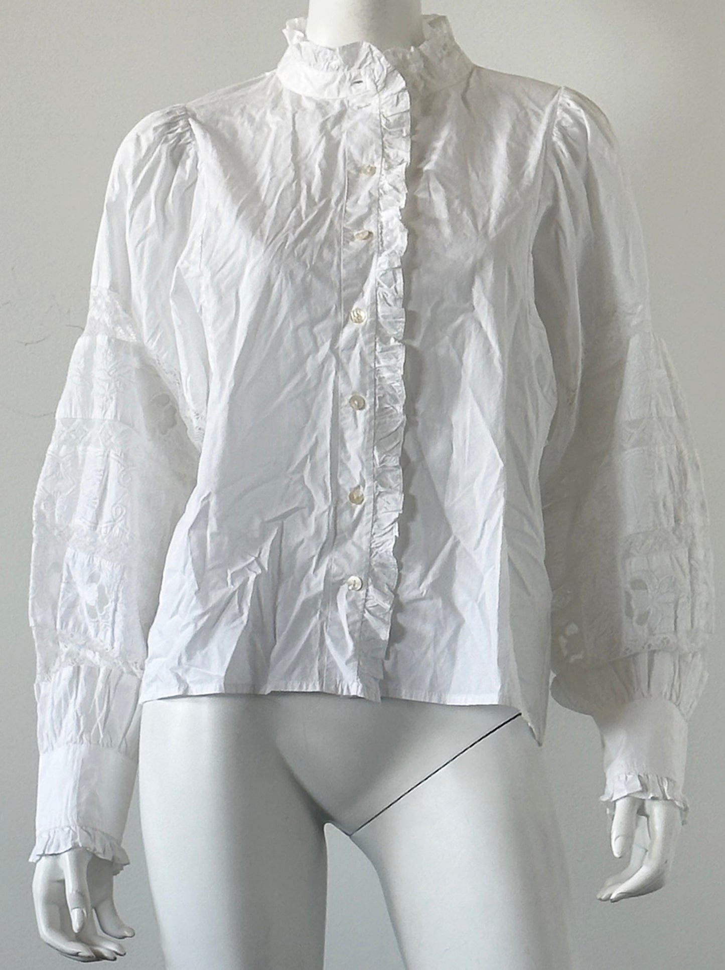 Long Sleeve Ruffle Shirt with Lace Size Medium