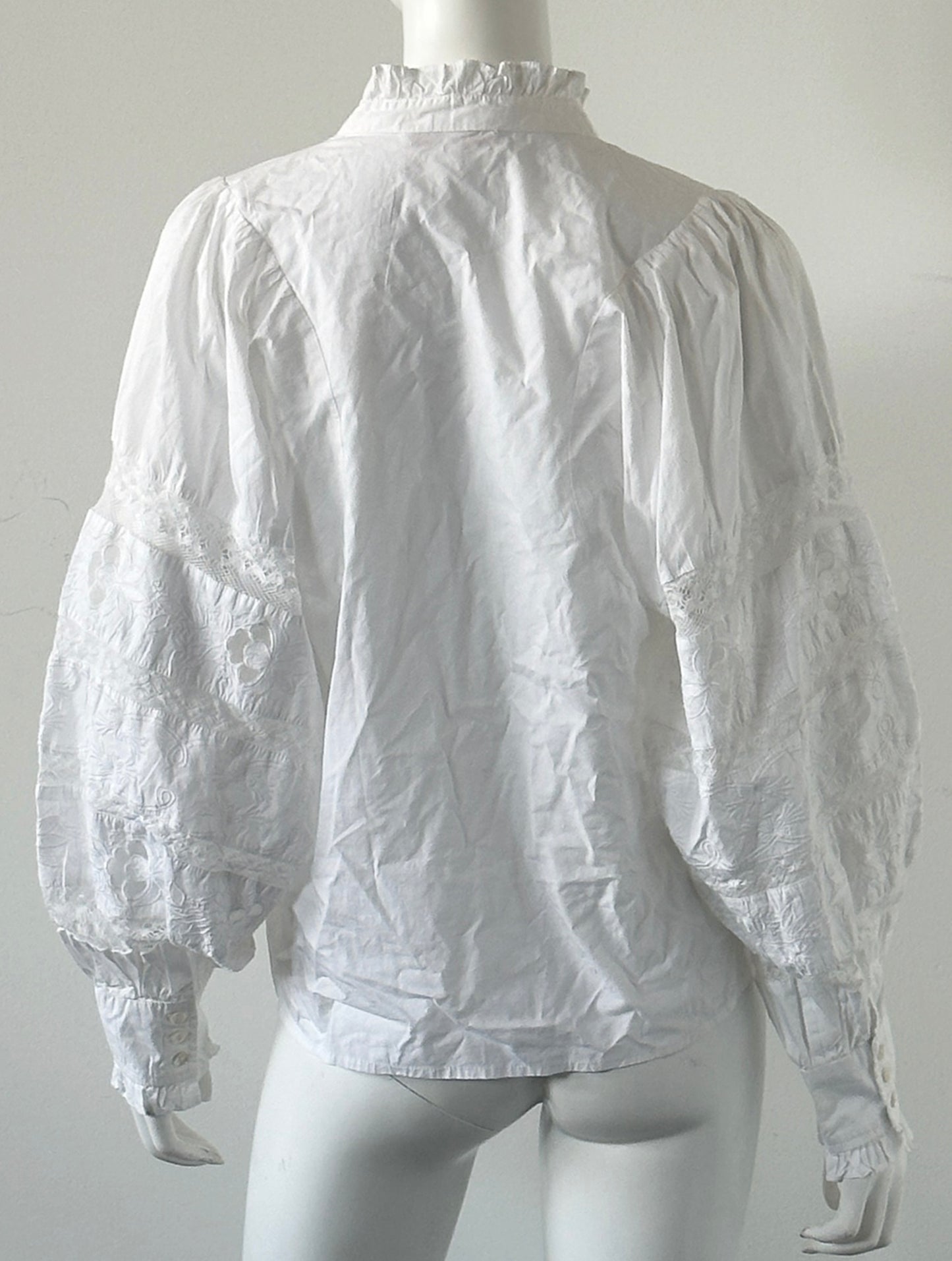 Long Sleeve Ruffle Shirt with Lace Size Medium