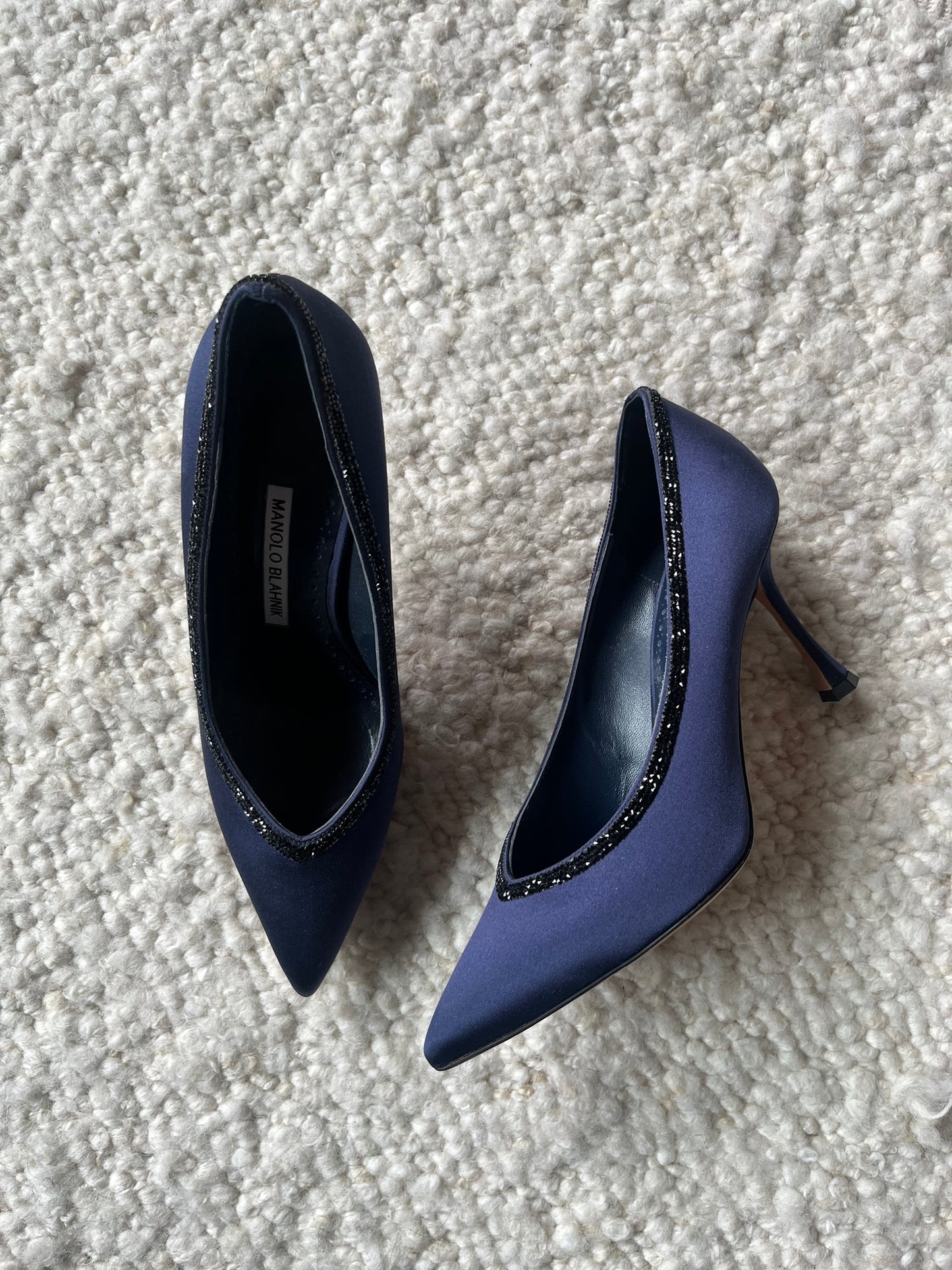 Navy Satin Embellished Pumps Size 38