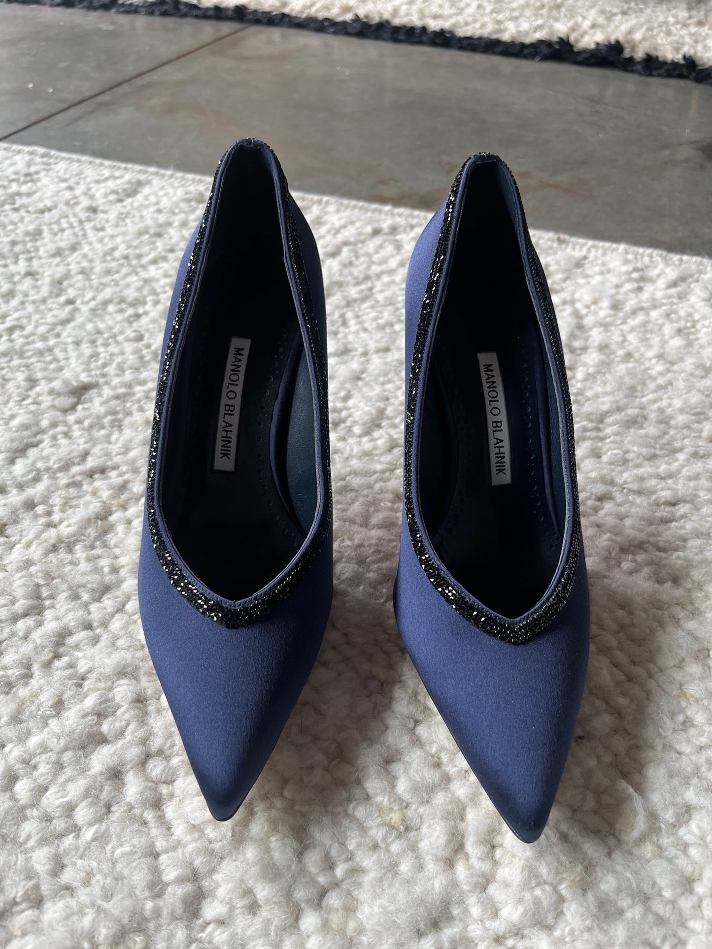 Navy Satin Embellished Pumps Size 38