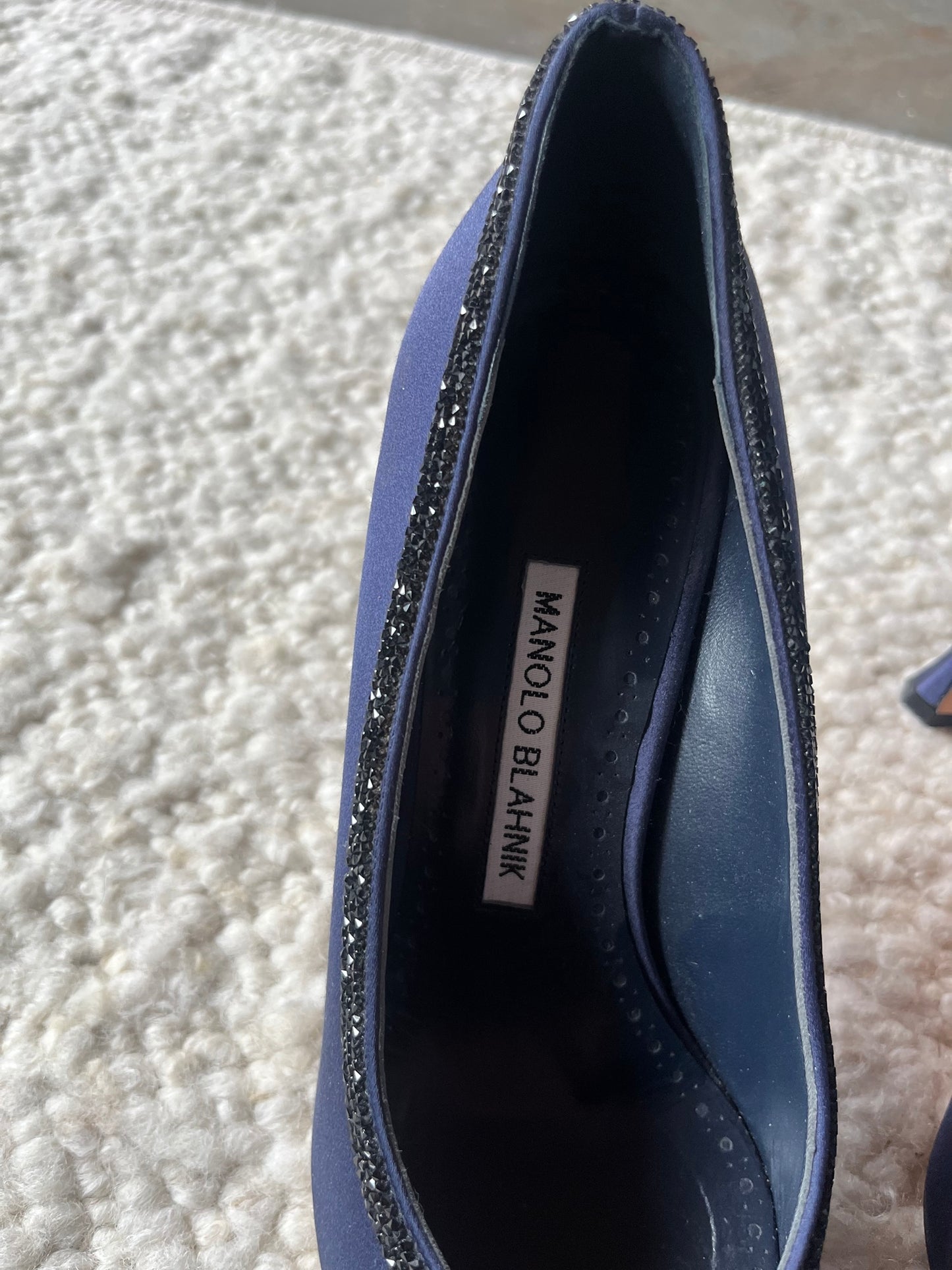 Navy Satin Embellished Pumps Size 38