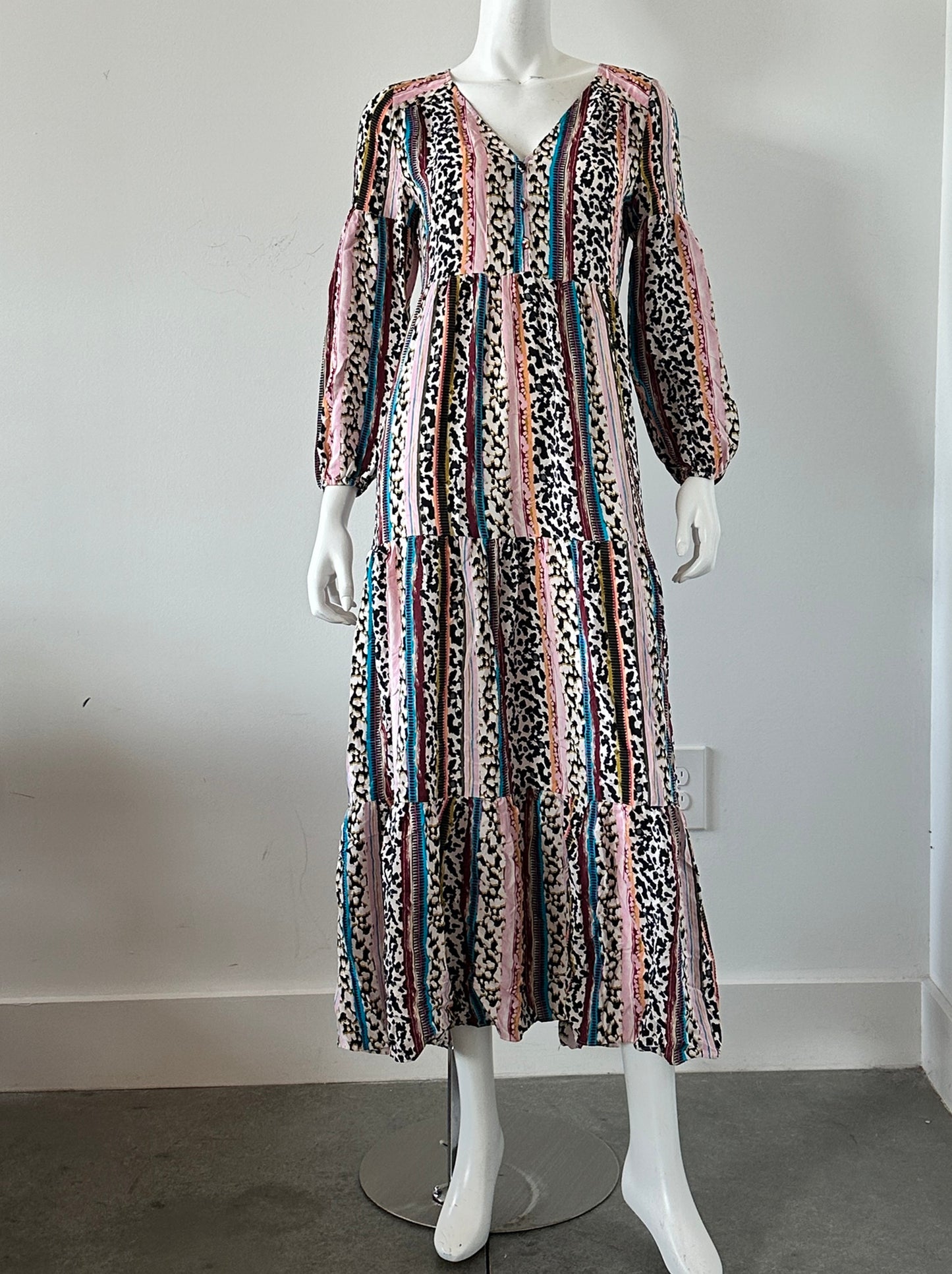 Leopard Striped Midi Dress Size Small