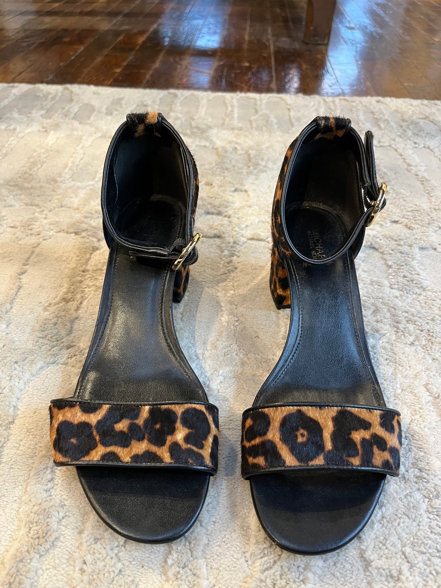 Lena Leopard Calf Hair Sandals Size 7