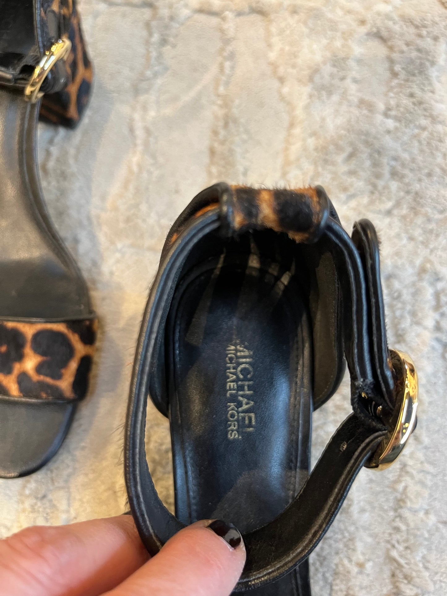 Lena Leopard Calf Hair Sandals Size 7