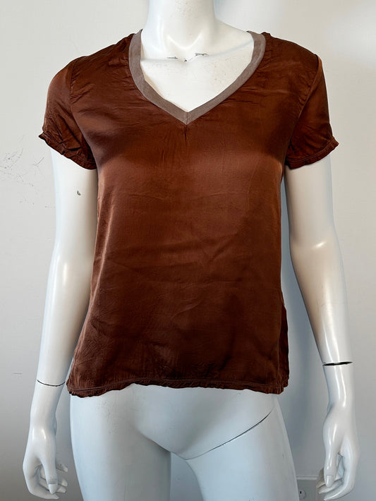 Satin V-Neck Tee Size XS