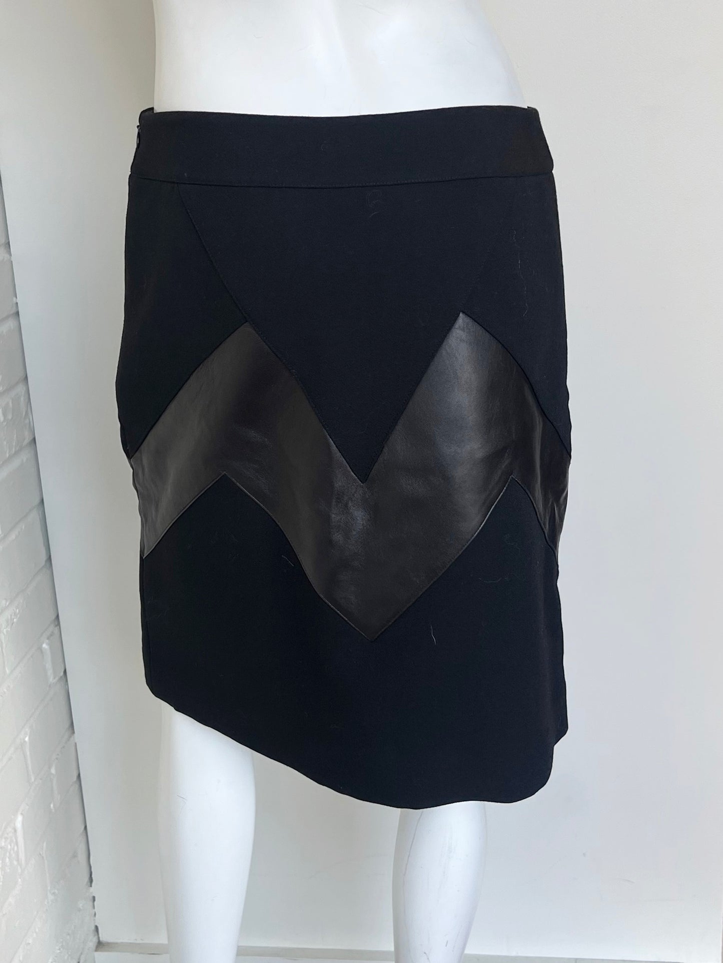 Chevron Wool Skirt w/Leather Accents Size 6