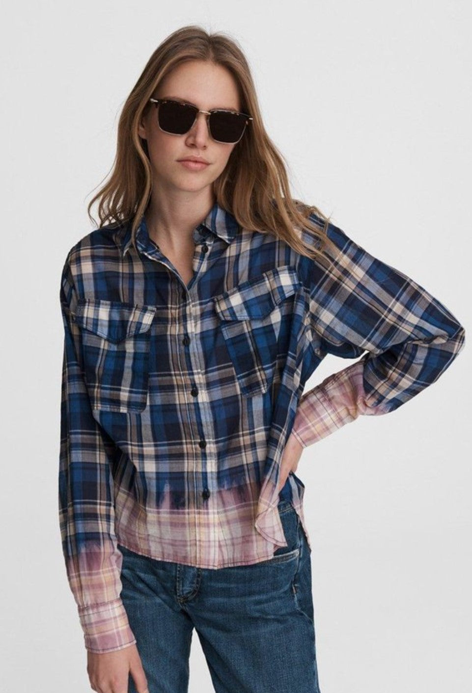 Florian Dip Dye Plaid Top Size Medium