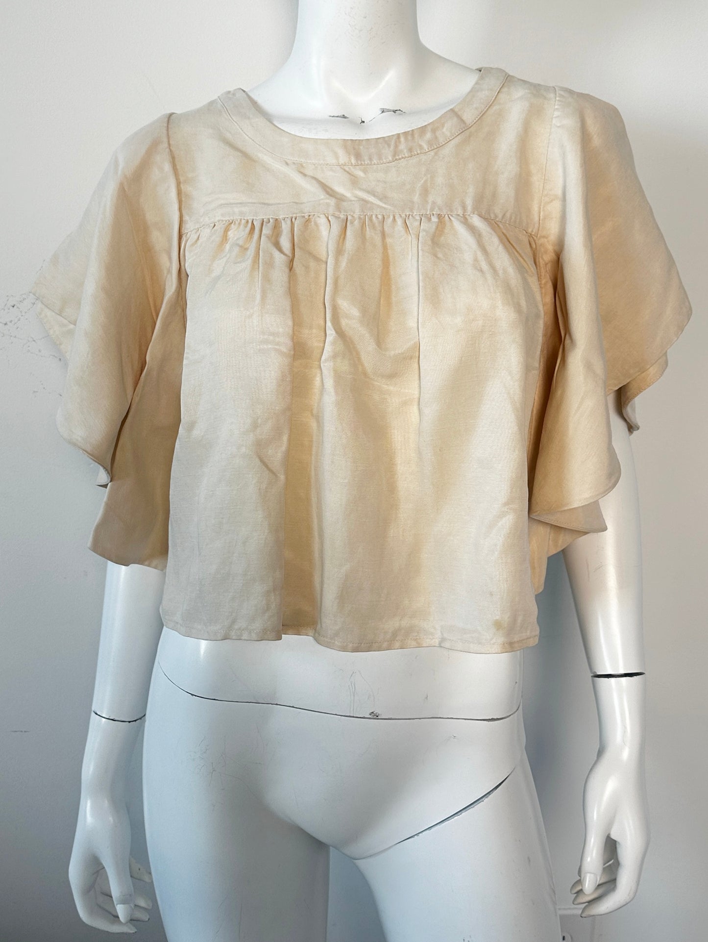 Linen Blend Ruffle Top Size XS