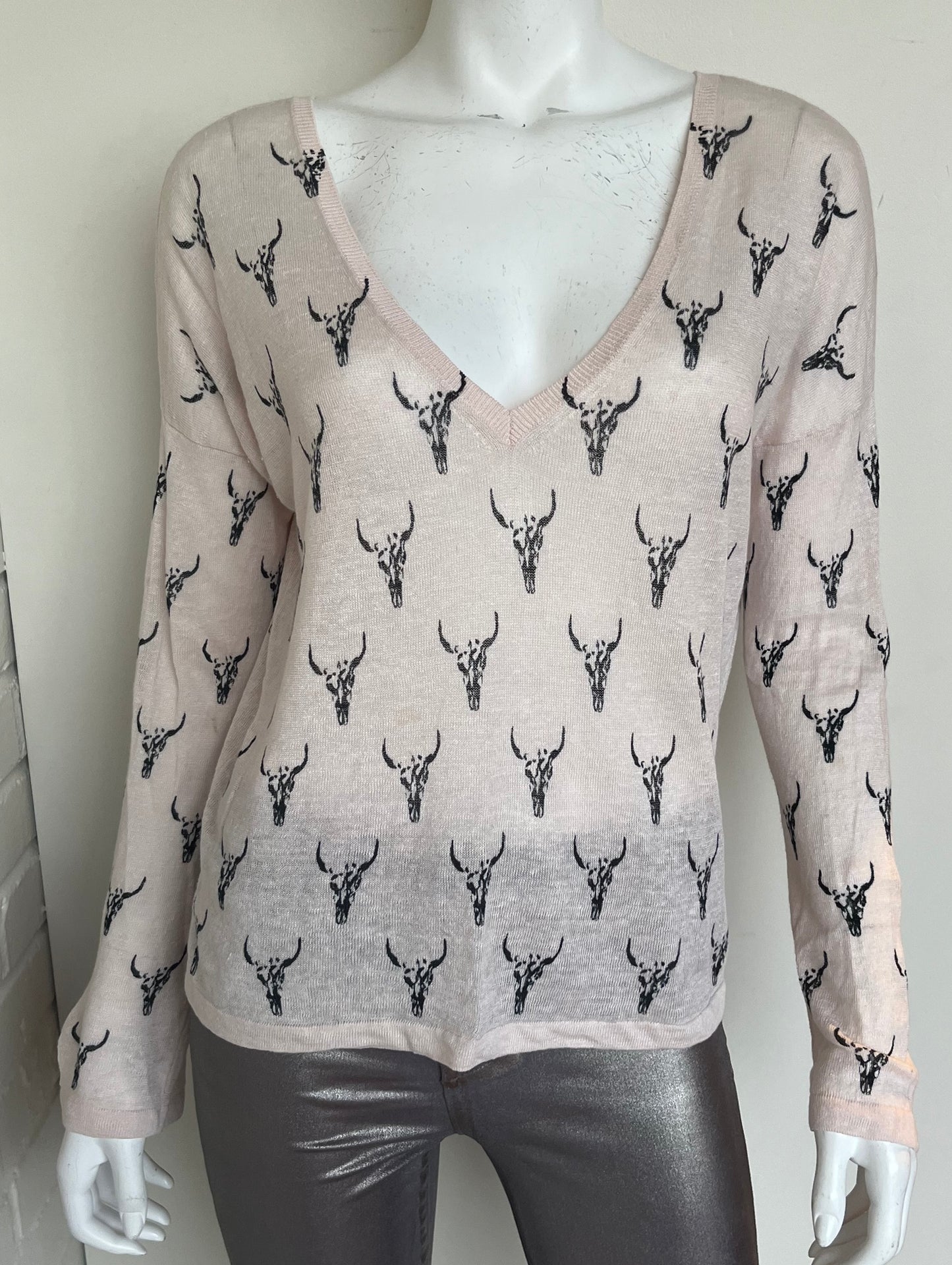 Amarata V-Neck Printed Sweater Size Small