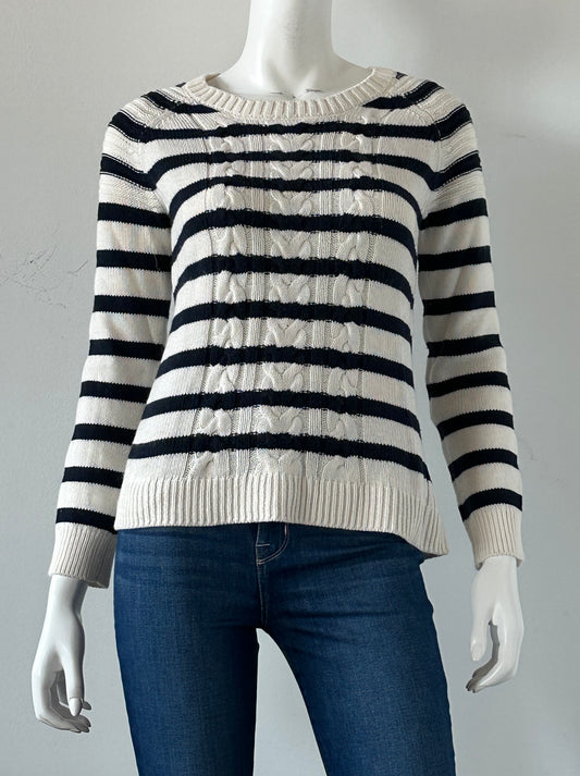 Cotton Cable Knit Striped Sweater Size Small