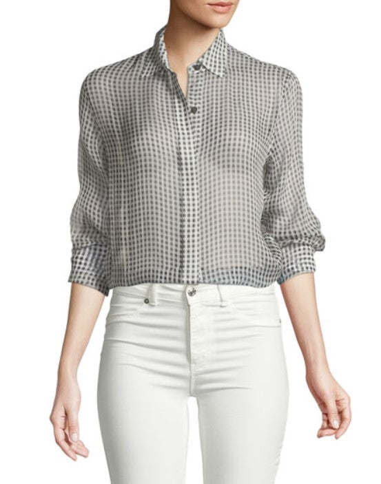 Gingham Essential Silk Button Down Blouse Size Small