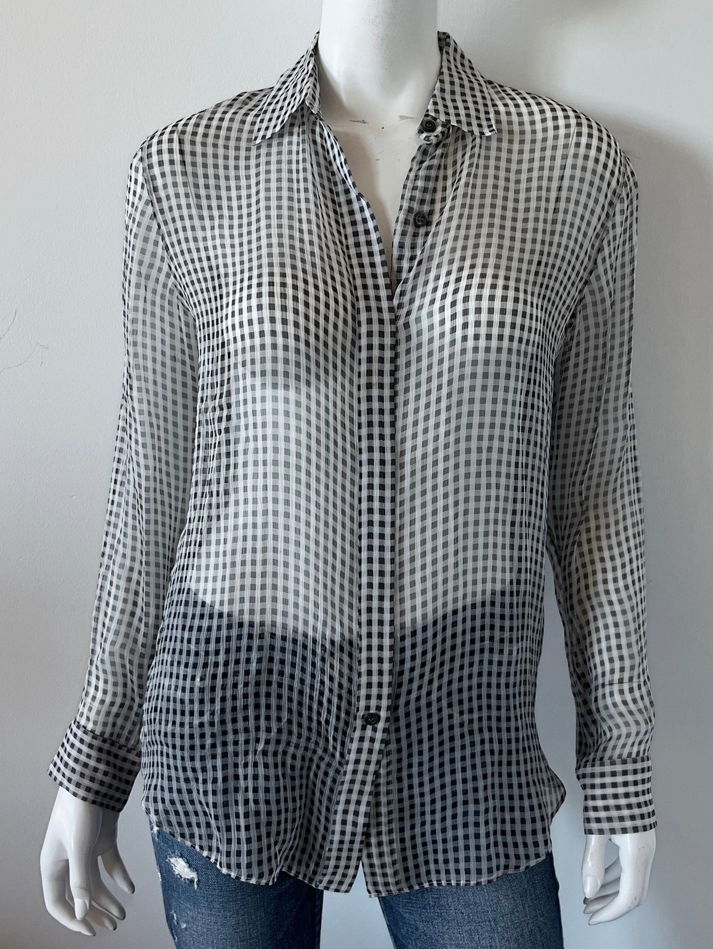 Gingham Essential Silk Button Down Blouse Size Small