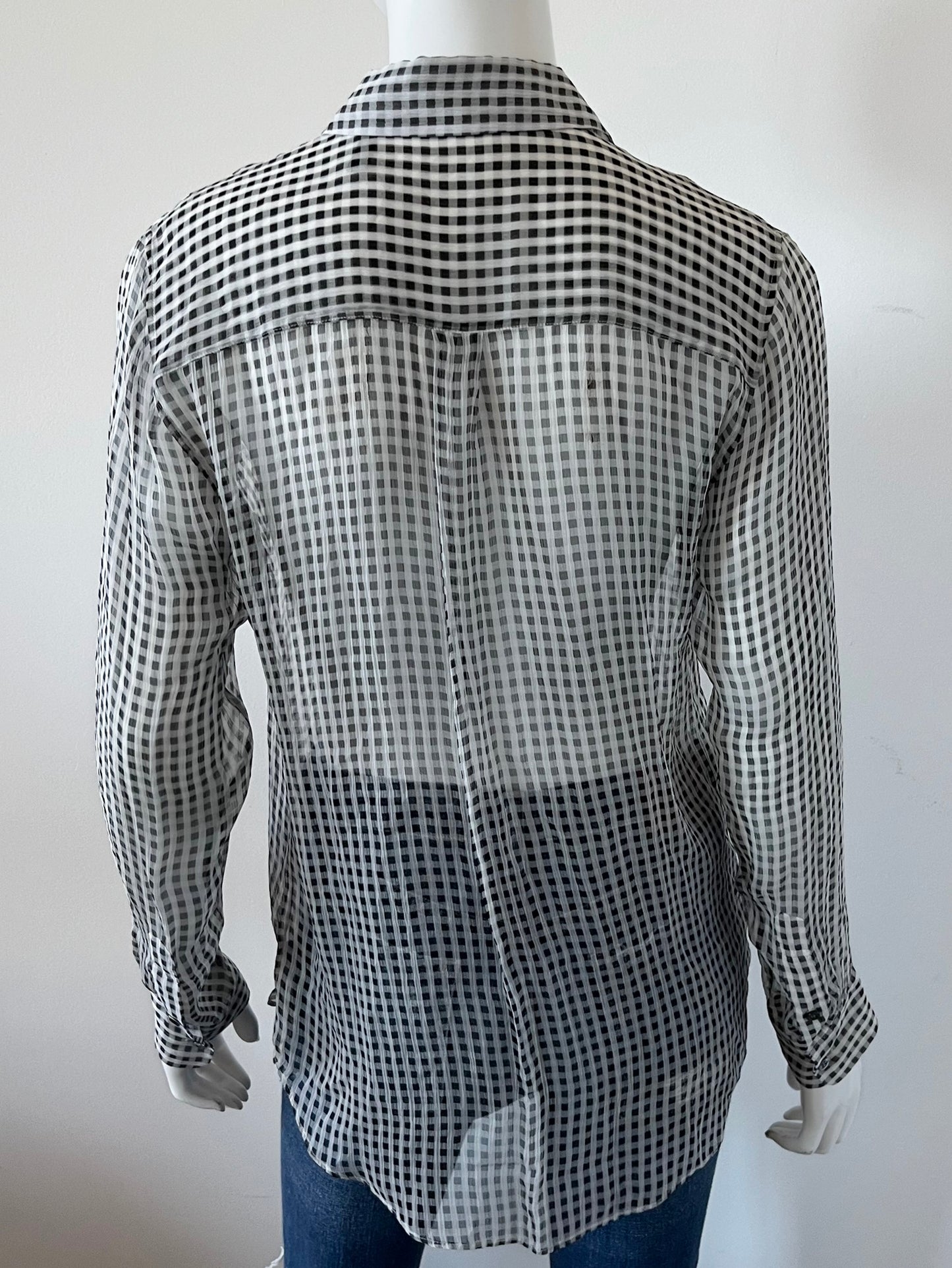 Gingham Essential Silk Button Down Blouse Size Small