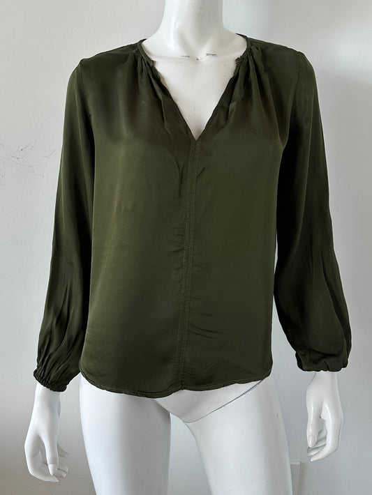 Long Sleeve Split Neck Blouse Size XS