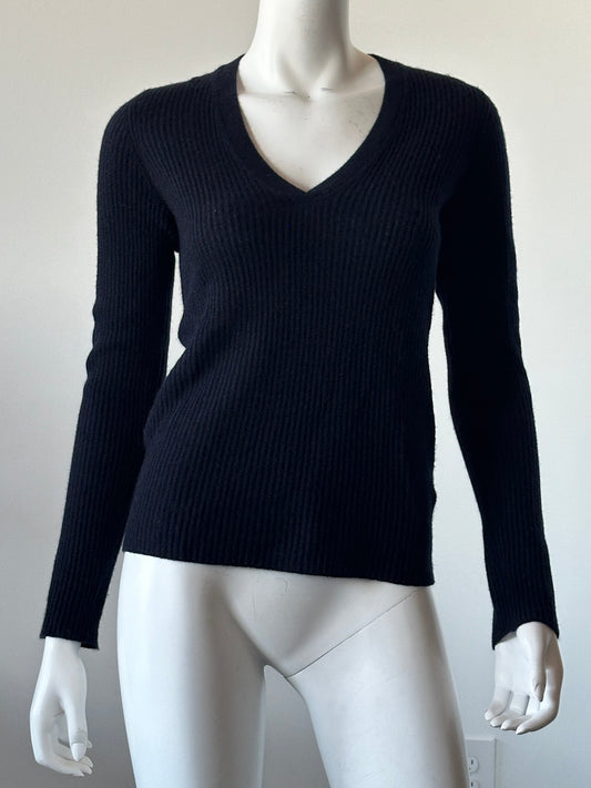 Ribbed Cashmere V-Neck Sweater Size XS