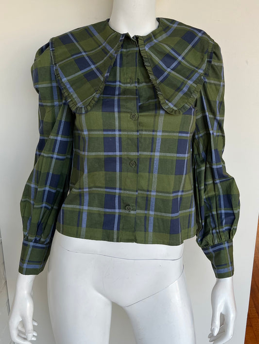 Plaid Puff Sleeve Button Down Size XXS