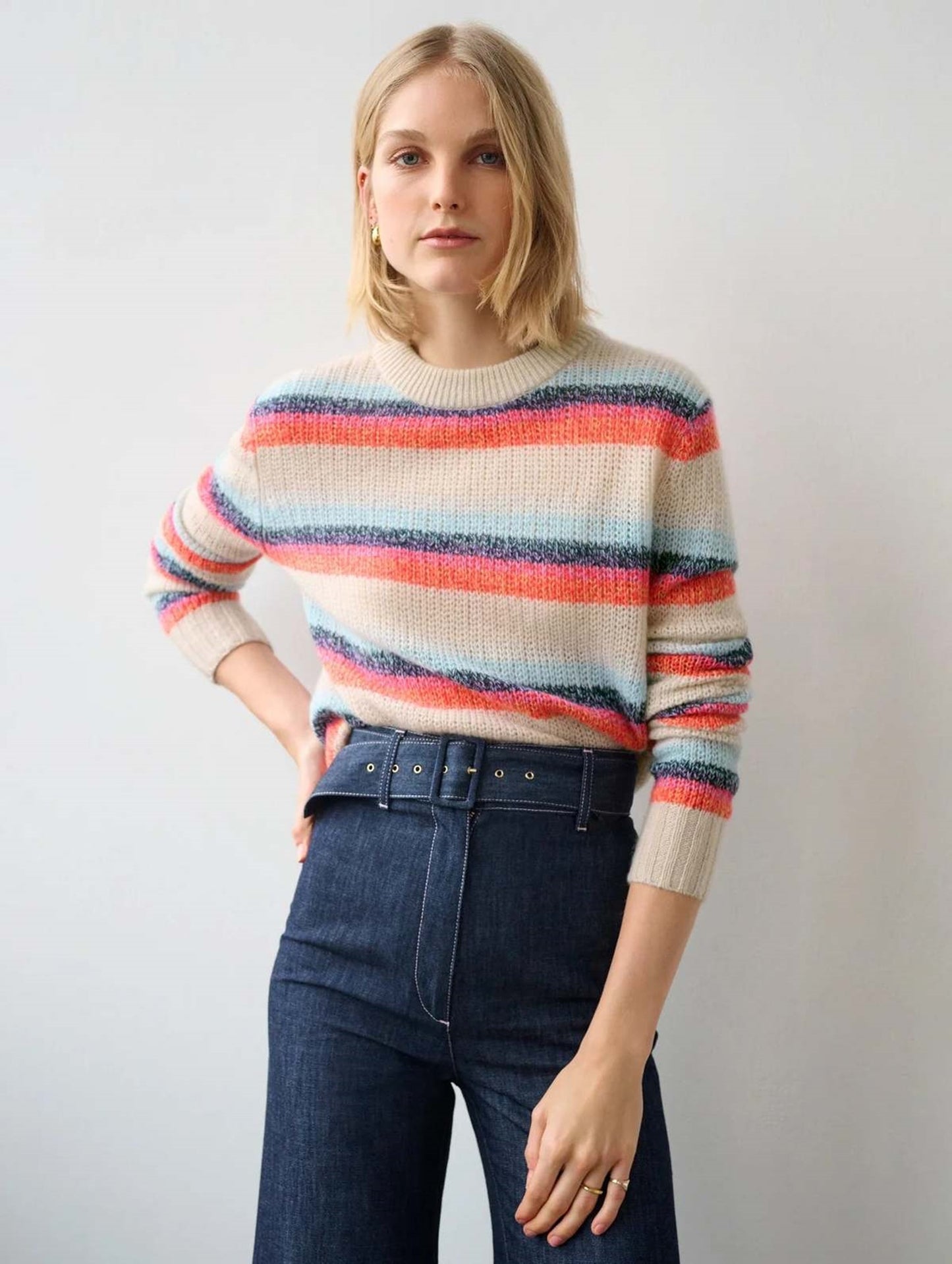 Cashmere Striped Featherweight Sweater Size Small