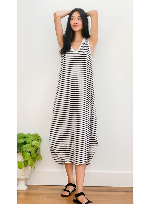 Reverie Striped Scoop Neck Midi Dress Size XS