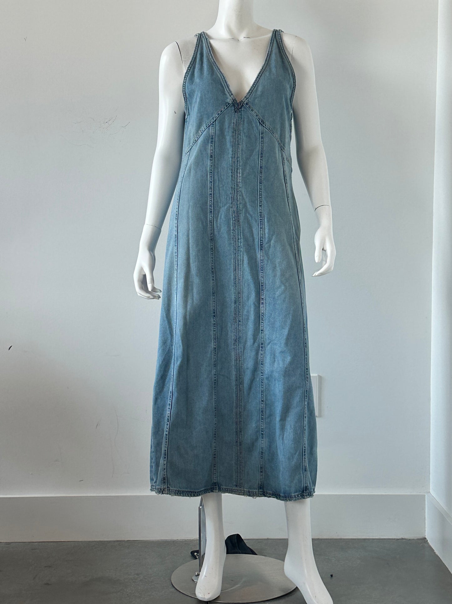 Seamed Denim Midi Dress Size Large