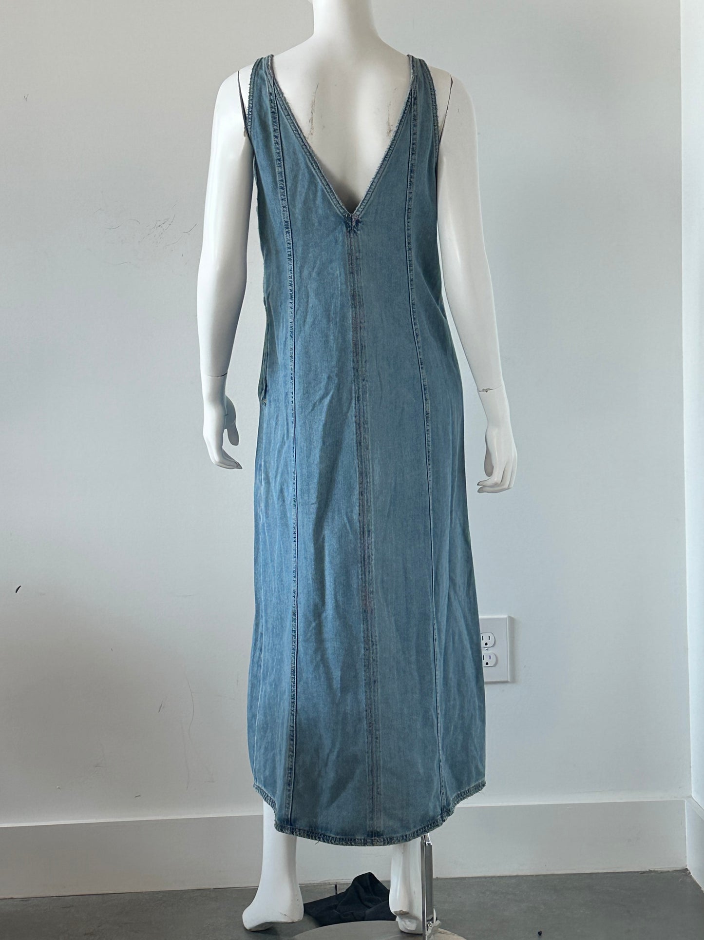 Seamed Denim Midi Dress Size Large