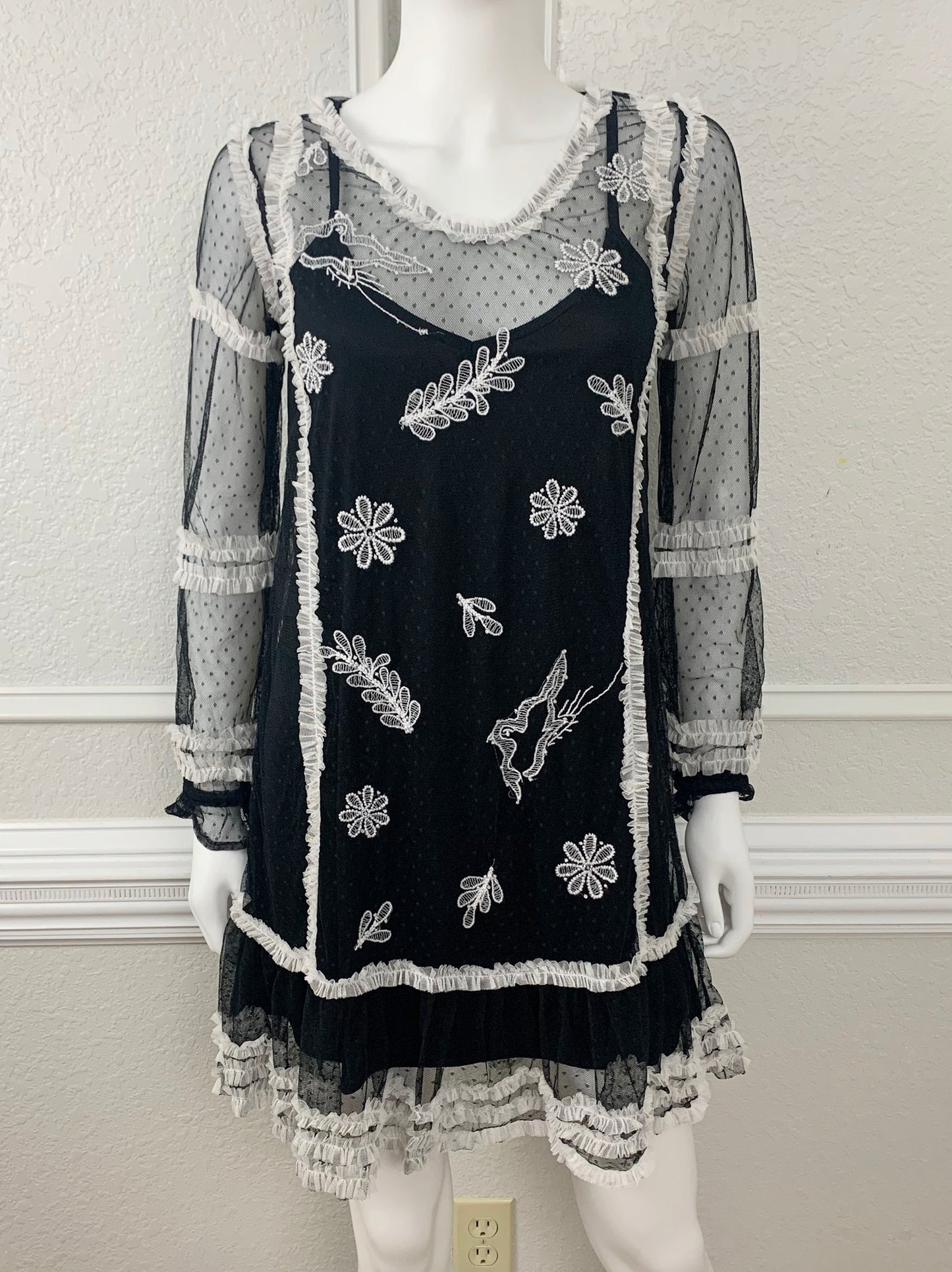 Sheer Embroidered Dress Size Small