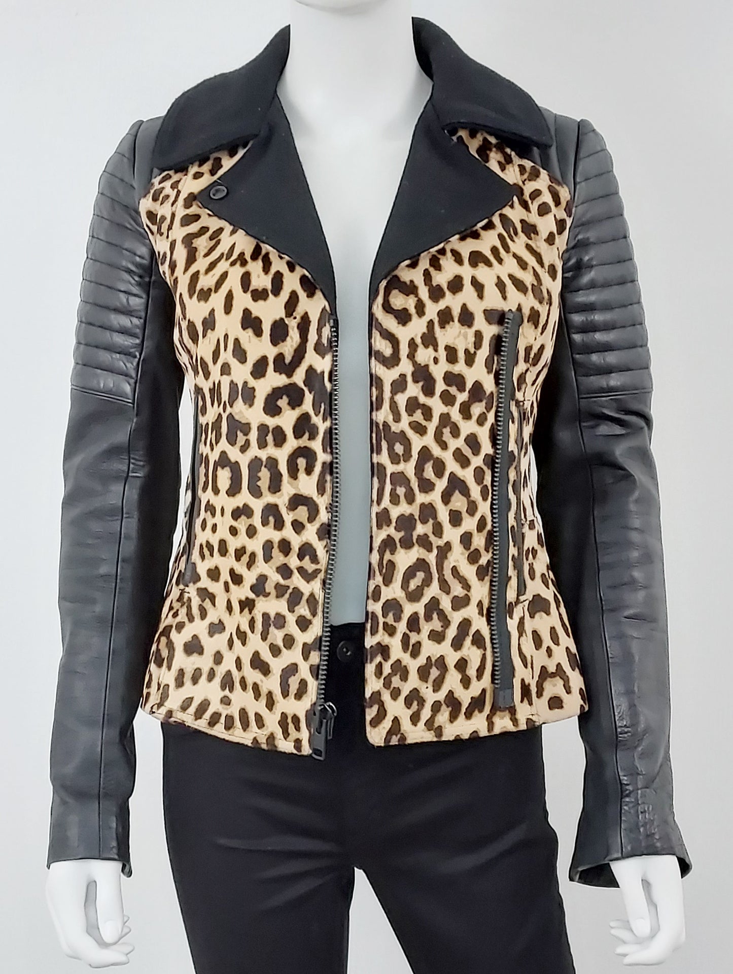 Lee Leopard Leather Moto Jacket Size 2