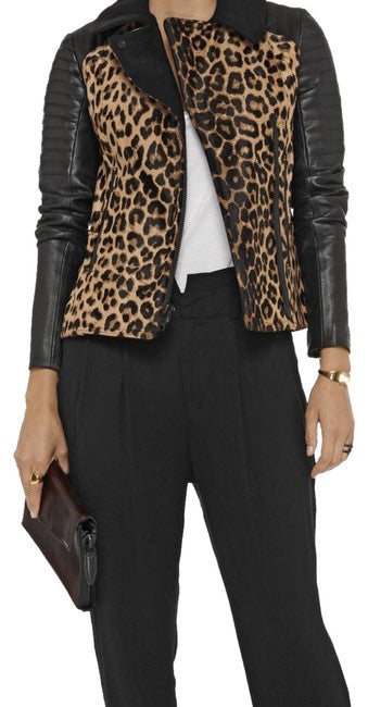 Lee Leopard Leather Moto Jacket Size 2