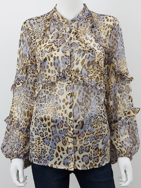 Leopard Ruffle Blouse Size Medium