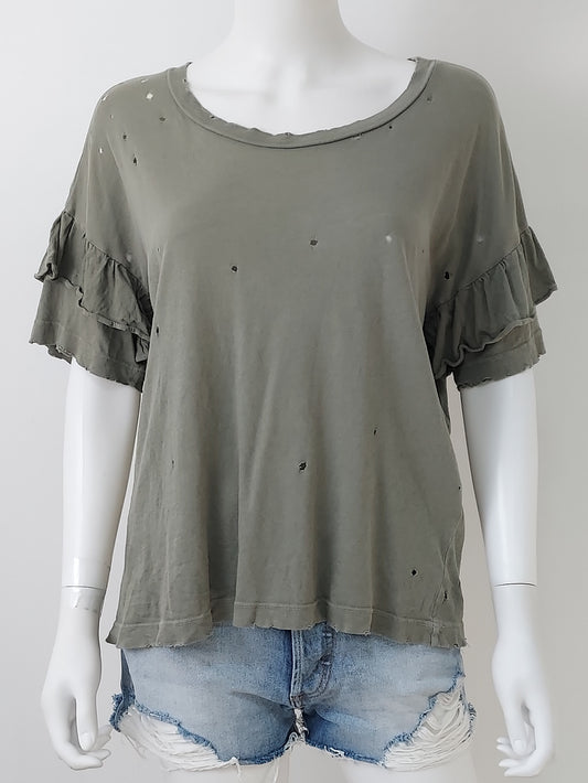 Distressed Ruffle Roady Tee Size Small