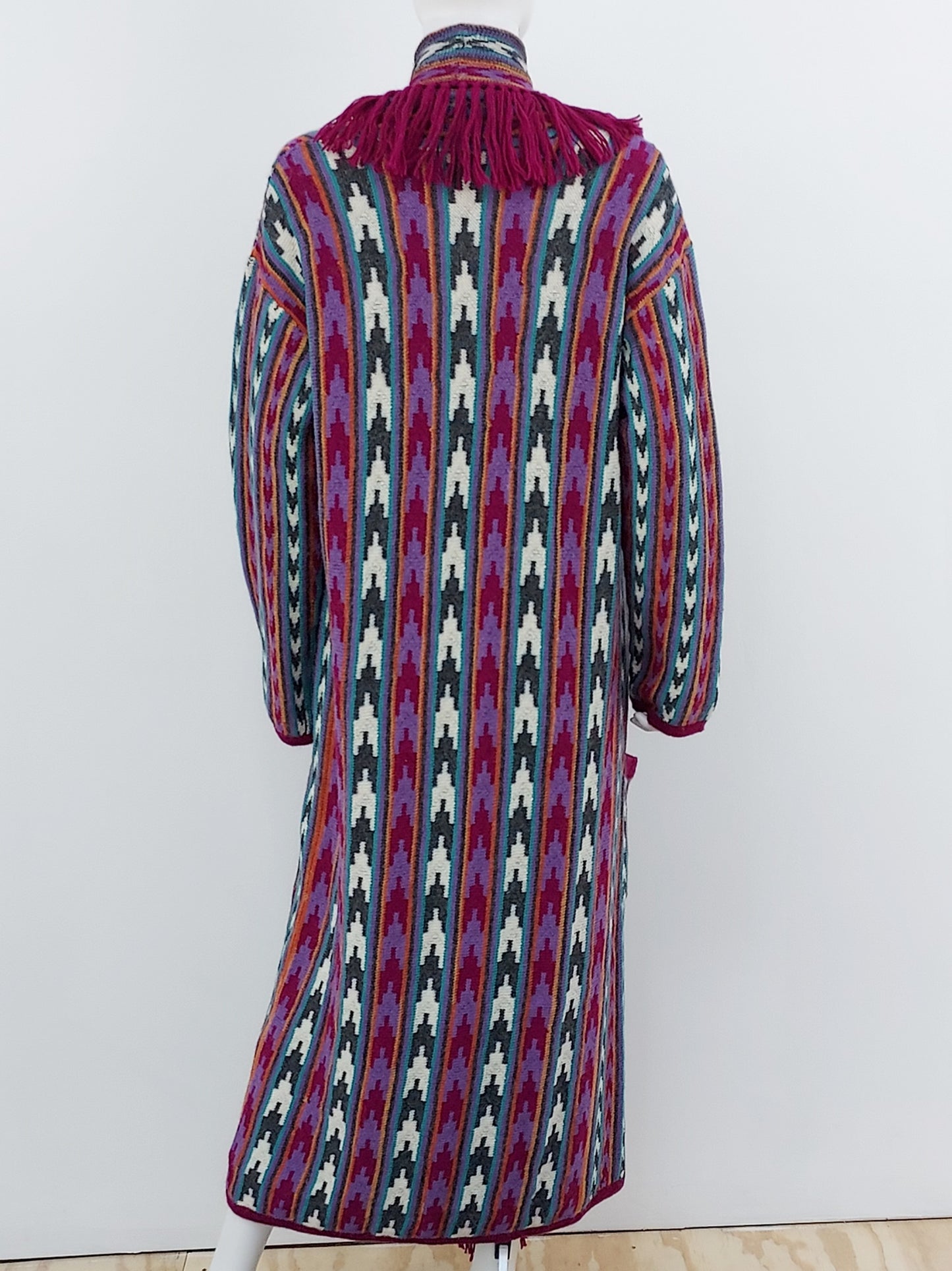 Ikat Fringe Long Cardigan Size Small