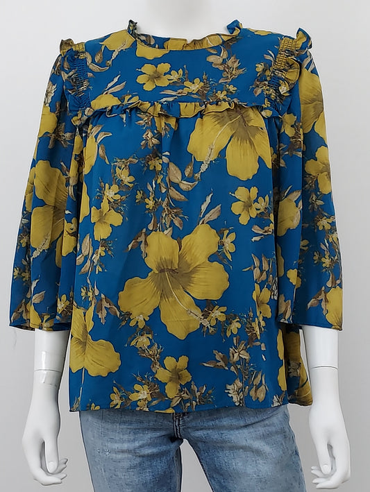 Ruffle Floral Blouse Size Large